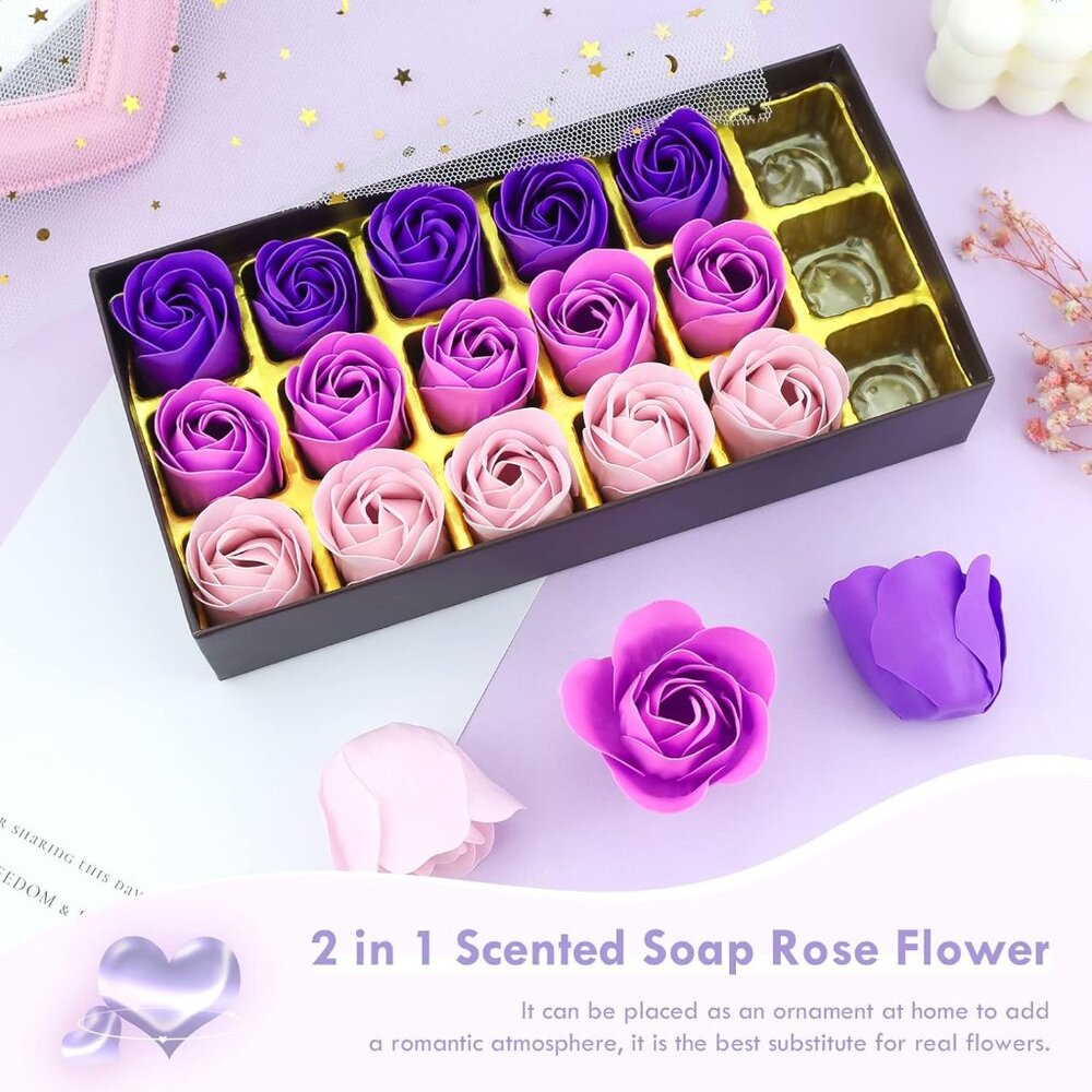 🌹18pc Roses Scented Bath Soap Petals Decorative 18pc Set Pink & Purple